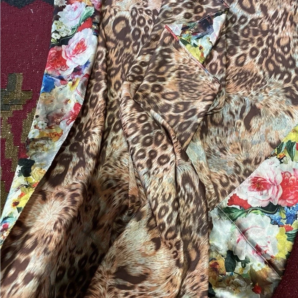 Shawl Scarf  100 Percent Silk Floral Animal Print Large Vintage 100x30”